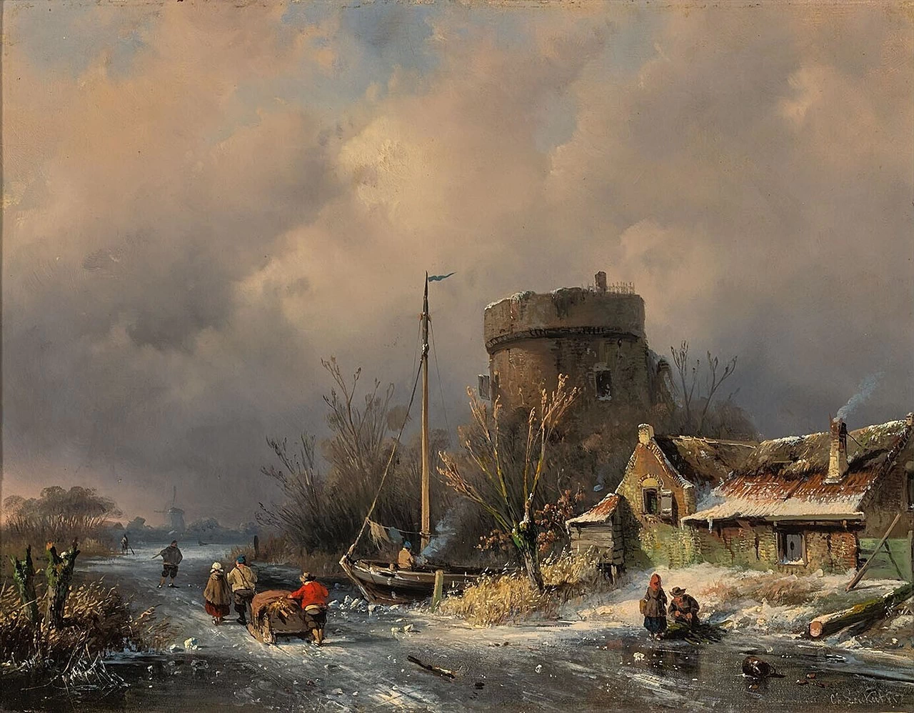 Charles Leickert - 104, Veduta invernale con torre rotonda e fattoria sul canale ghiacciato, Museo Boijmans Van Beuningen, Rotterdam